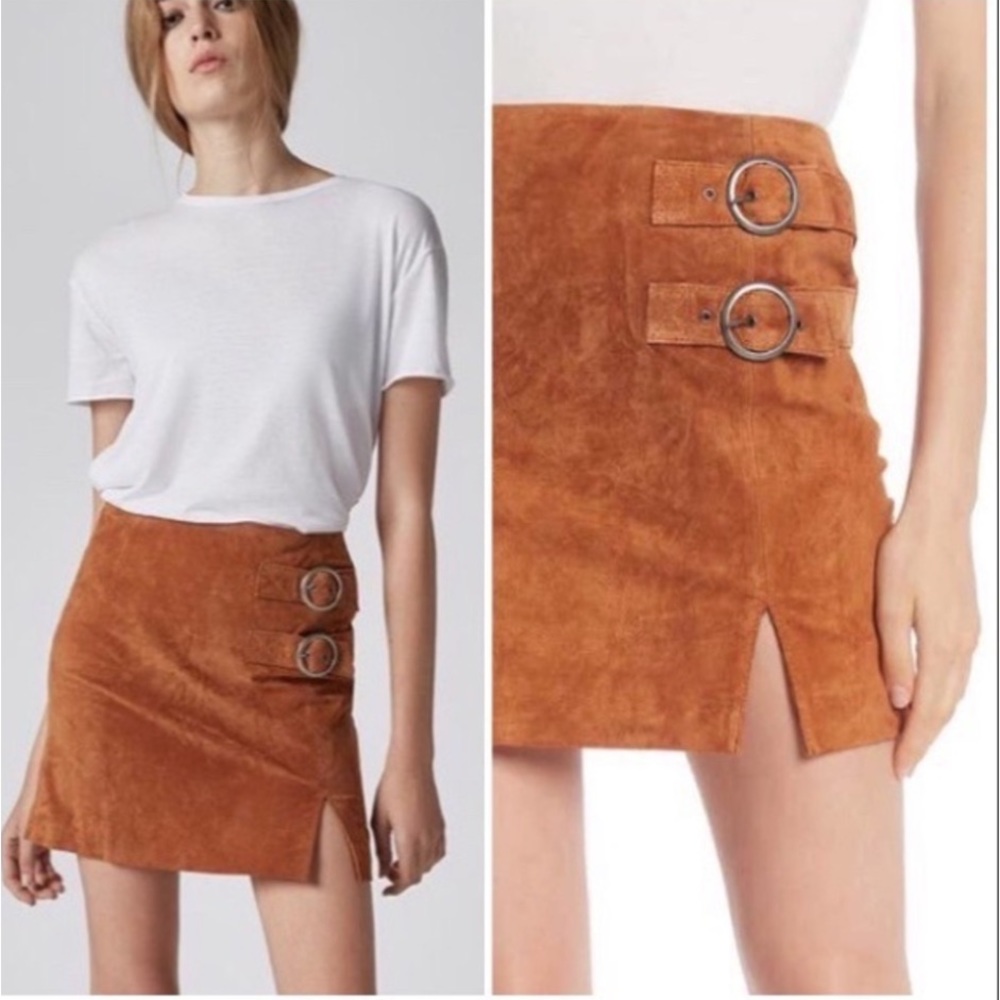 BlankNYC Double Buckle Boho Suede‎ Mini Skirt Size 29